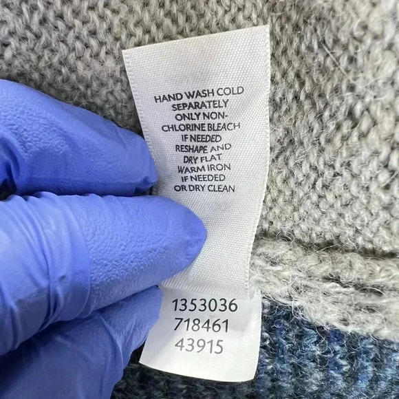 J Jill Vintage 1XL Wool Blend Gray Blue Floral Cardigan Pockets Grandmacore - Picture 11 of 12